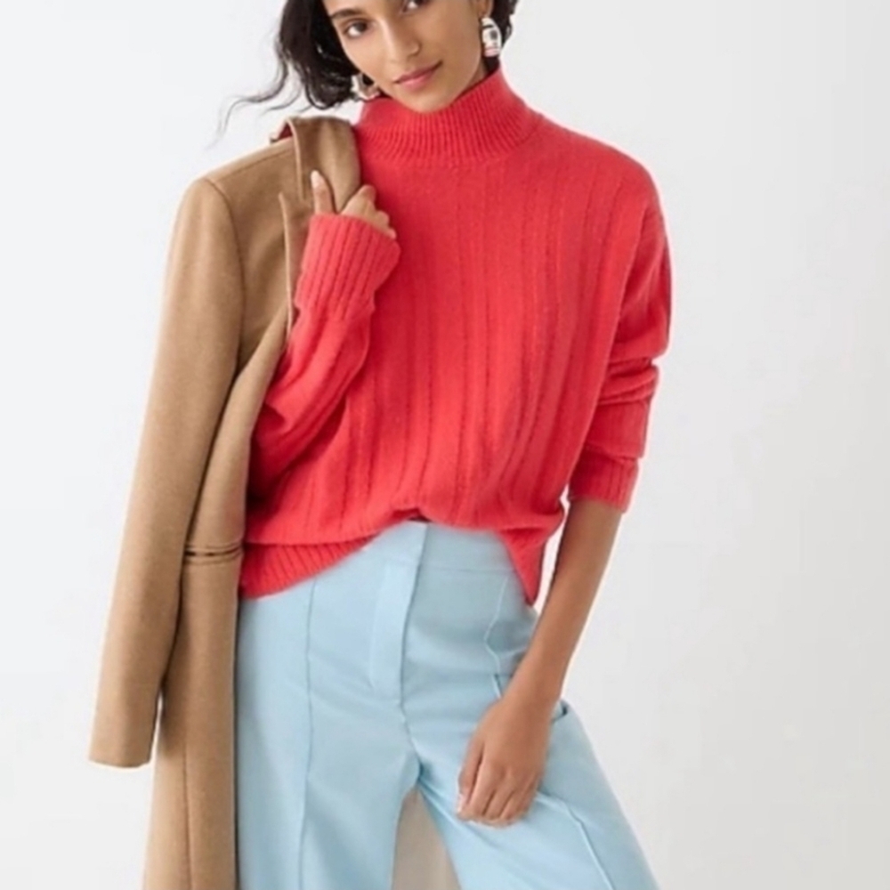 Nwt J. Crew Coral Merino Wool Ribbed sweater mockneck size xs